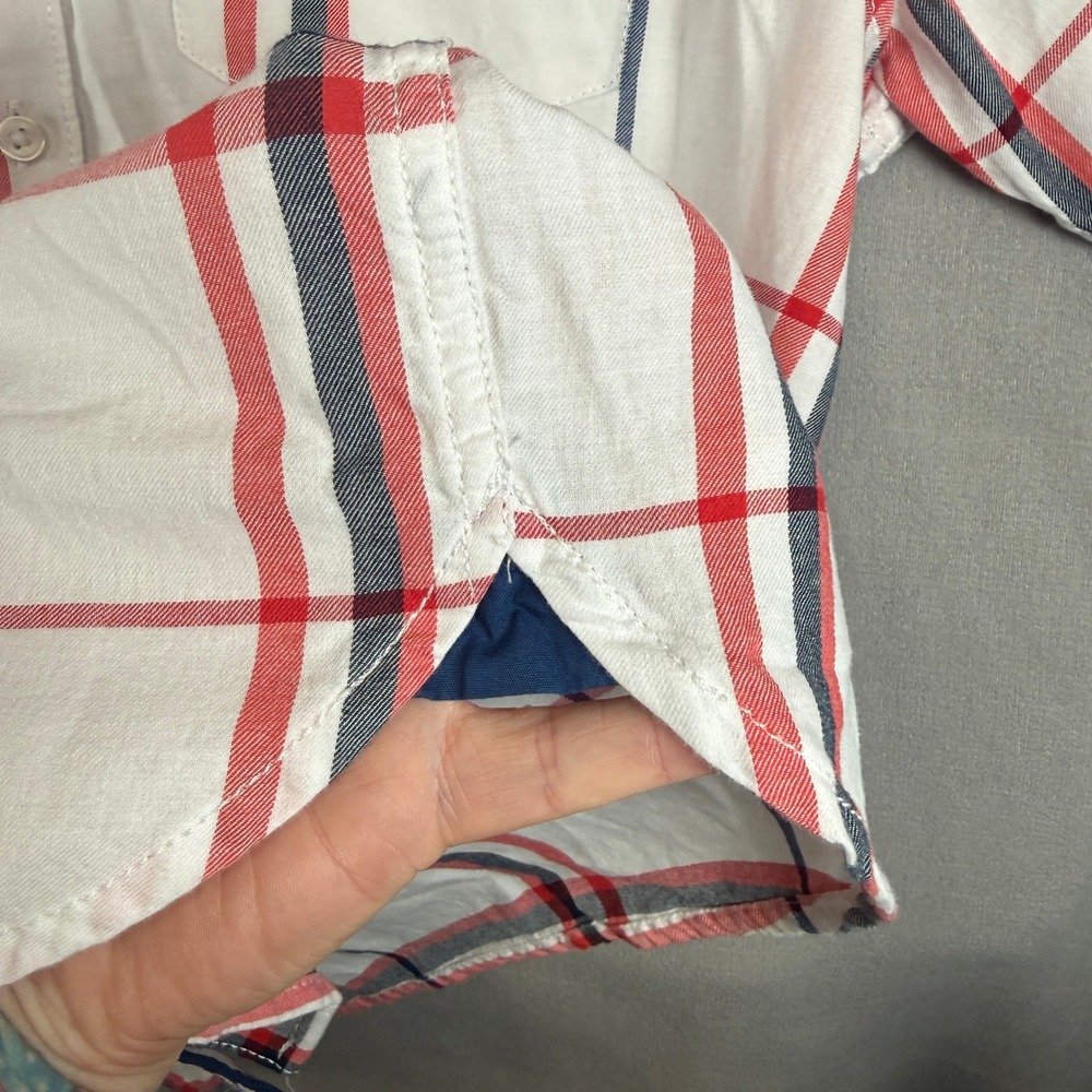 American Rag VTG‎ Plaid Mens Large Red White Blue Short Sleeve Cotton Shirt - Picture 5 of 9